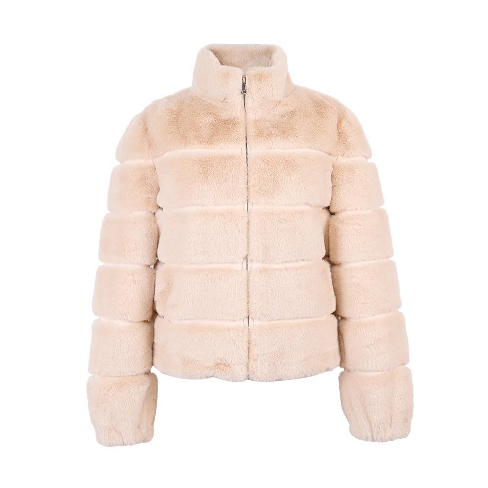 人造毛隔豬皮豎領上衣